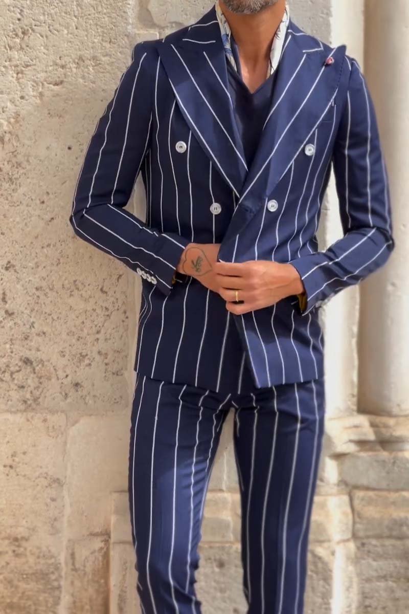 Men's casual fashion business striped suit two-piece set