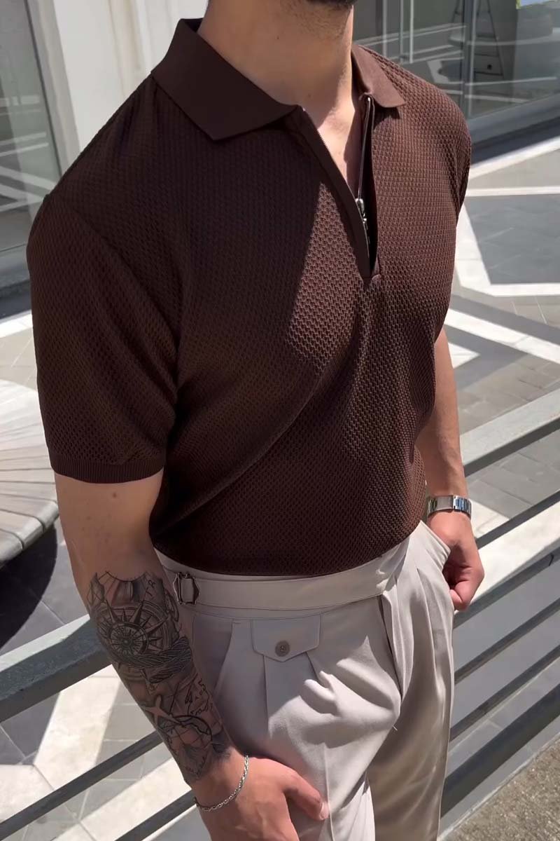 Men's Casual Fashion Slim Fit Zip Polo Shirt