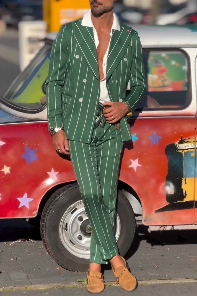 Men's casual fashion business striped suit two-piece set