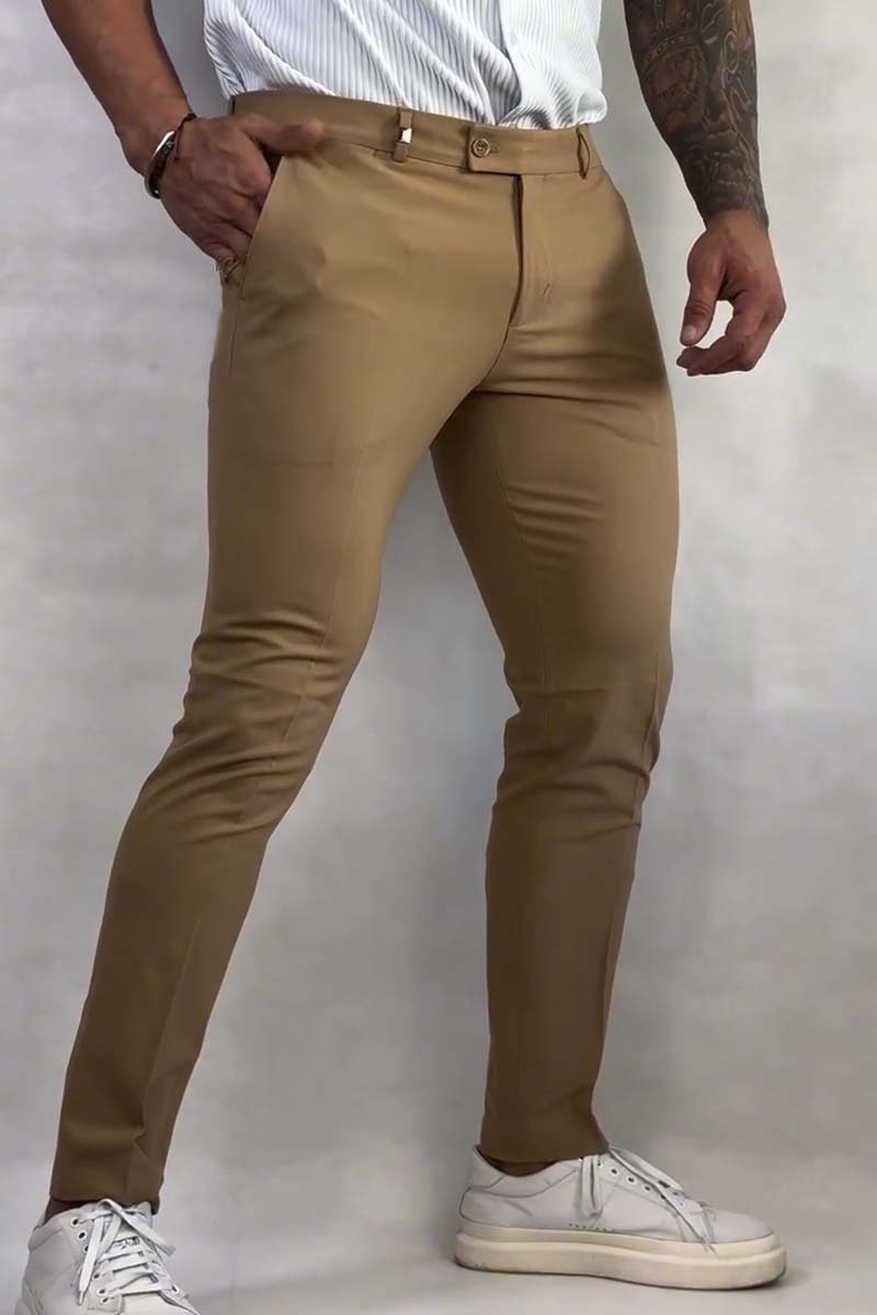 Men's casual fashion solid color slim trousers