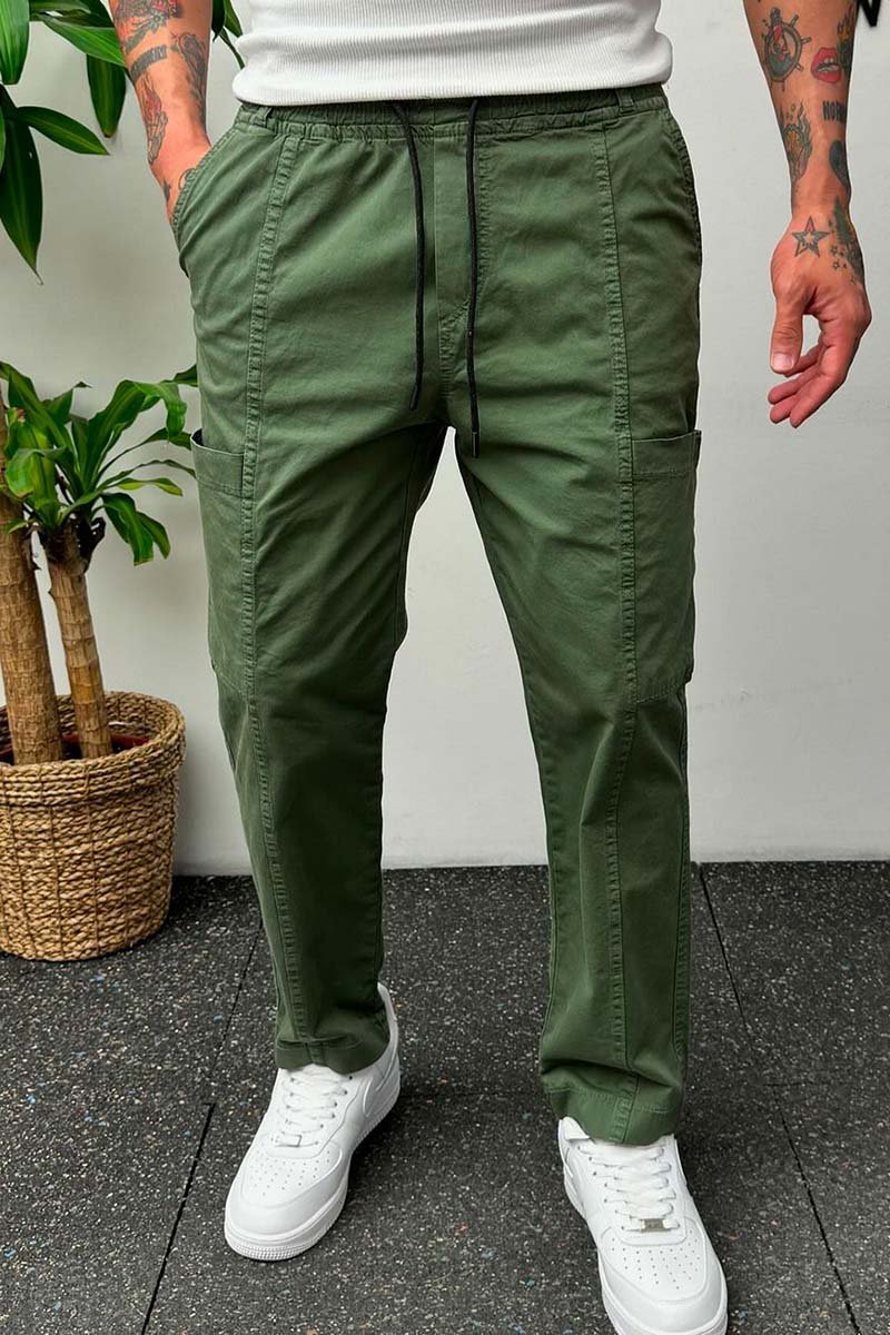 Men's Casual Elastic Waist Slim Fit Solid Color Cargo Pants