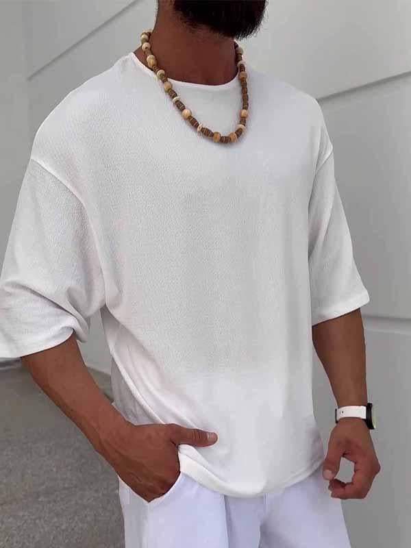 Men's Round Neck Solid Color Mid-sleeve Top