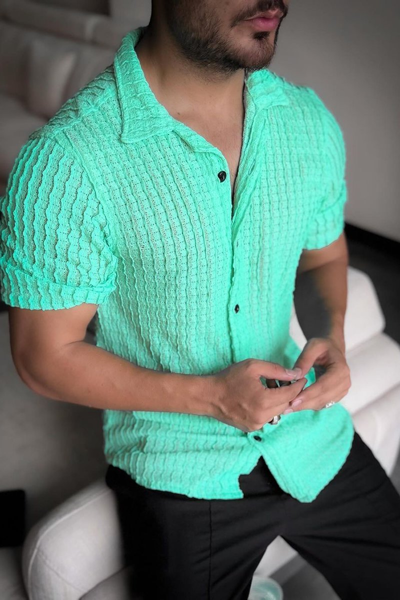 Men's casual solid color striped breathable short-sleeved T-shirt