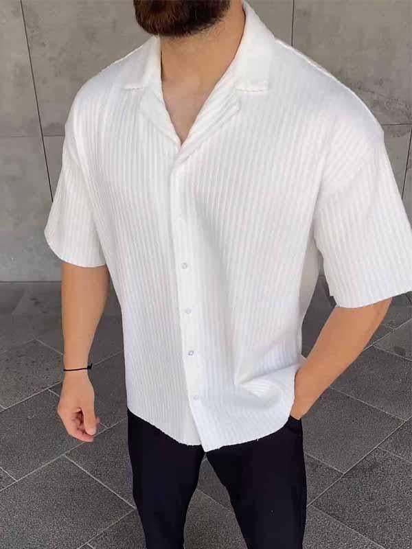 Men's Lapel Single-breasted Ribbed Shirt
