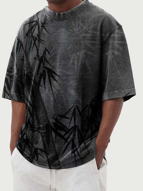 Men's Bamboo Print Round Neck Short Sleeve T-Shirt