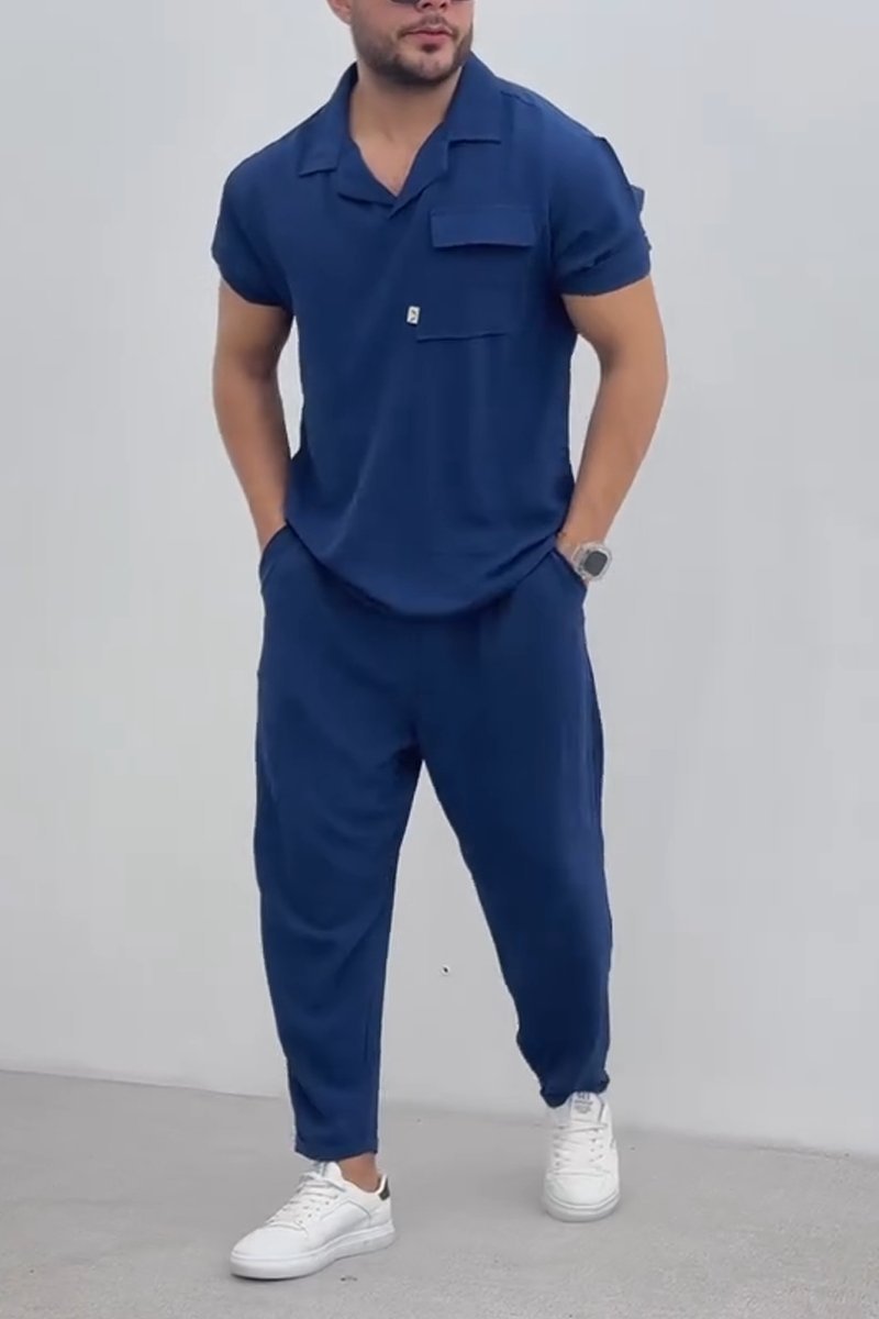 Men's casual solid color sports two-piece set
