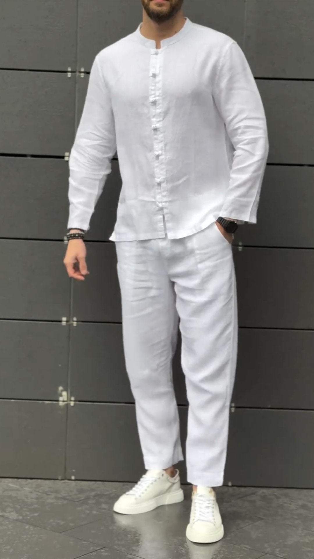 Men's Standing Collar Long Sleeved Casual Suit