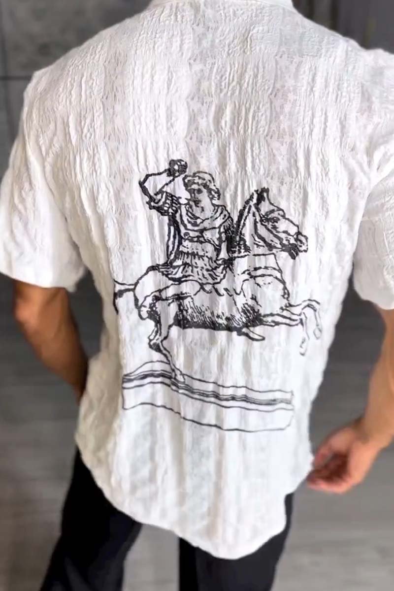 Men's Casual Printed Lapel Short Sleeve Shirt