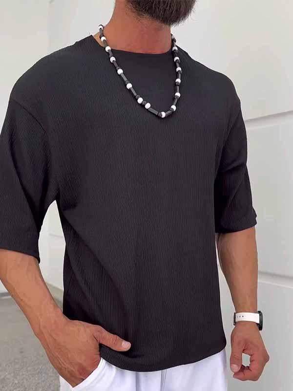 Men's Round Neck Solid Color Mid-sleeve Top