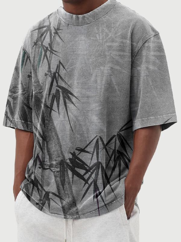 Men's Bamboo Print Round Neck Short Sleeve T-Shirt