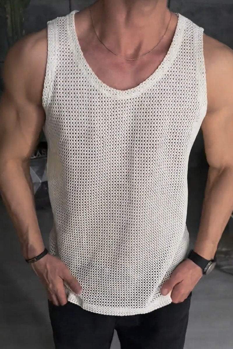 Men's casual solid color hollow sleeveless vest