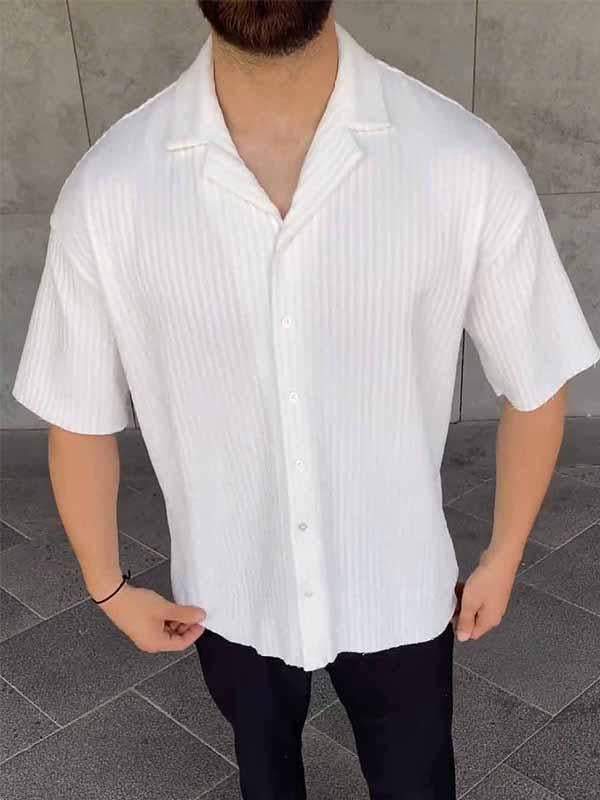 Men's Lapel Single-breasted Ribbed Shirt